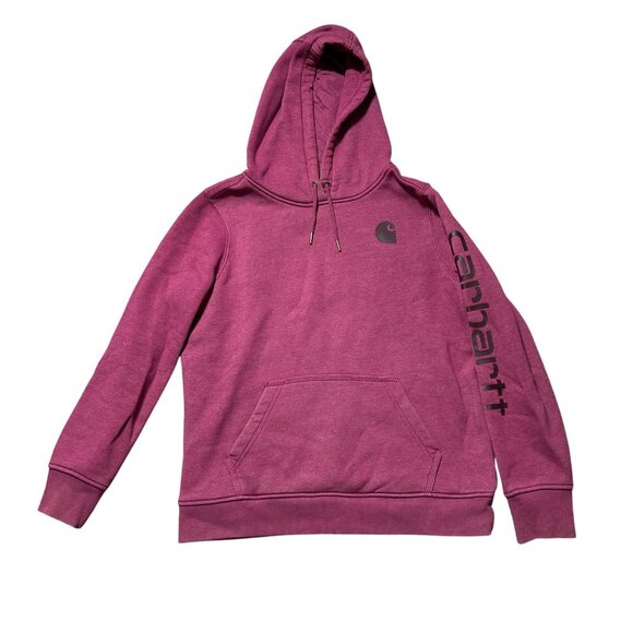 Carhartt Kids Sz 12/14 Relaxed Fit Pink Pullover Hoodie With Logo Graphic - Picture 1 of 8